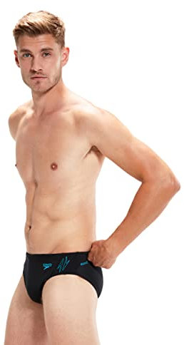 Speedo Men's Hyperboom Splice 7cm Swim Briefs | Speedos | Quick Drying | Training | Fitness | Chlorine Resistant, Black/Bolt, 32