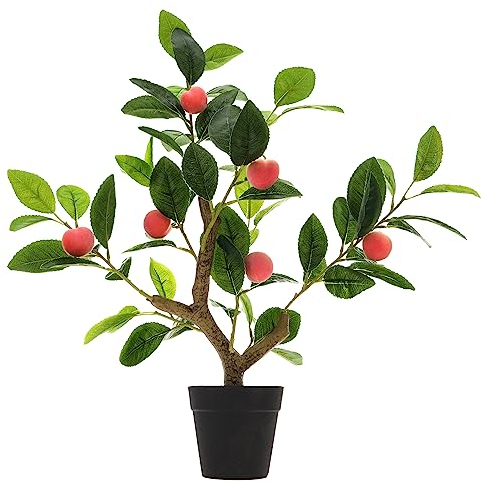 Gresorth 51cm Künstliche Pfirsich Bäume Gefälschte Household Grün Pflanzen mit Früchte Dekoration Groß Realistisch Blätter für Wohnaccessoires Tabelle Büro Garten Innenbereich Draußen