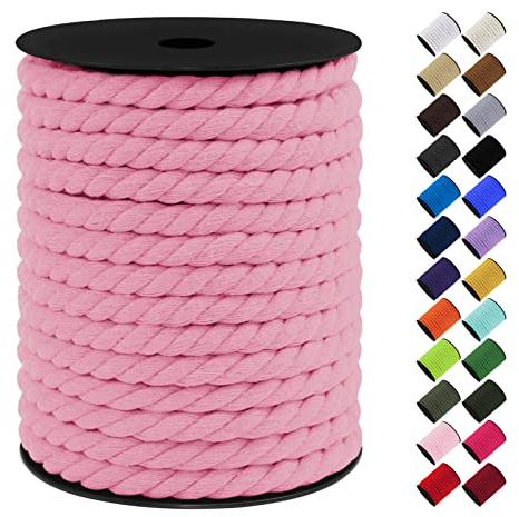 LEREATI Makramee Garn 10mm x 23m, Baumwollkordel Bunt Baumwollseil Geflochten Baumwollschnur, Baumwollgarn für DIY Basteln Hängepflanze Pflanze Aufhänger Wandbehang Weben Dekoration (Rosa)