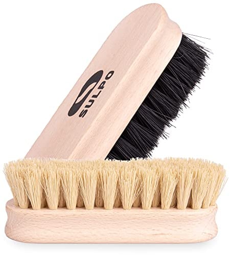 SULPO Schuhbürste - Länge 12 Zentimeter - Schuhputzsets - Schuhputzbürste Schuhbürsten Lederbürste putzen - Schmutzbürste weiche Borsten schwarz und Natur Polierbürste - 2 Stück Set - Schuhpflege