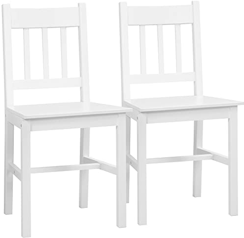 HOMCOM Juego de 2 Sillas de Comedor Silla de Cocina con Respaldo de Listones Estructura de Madera de Pino para Salón Restaurante Carga 120 kg 41x46,5x85,5 cm Blanco
