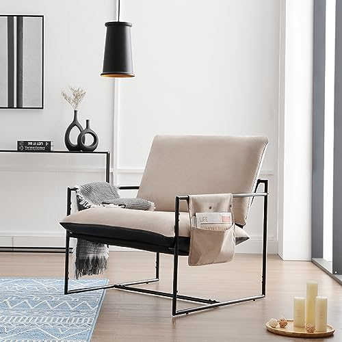 Fantasylab Sessel Wohnzimmer Einzelsofa für Schlafzimmer Modernes Design Metallrahmen Sessel mit Komfortabler weicher Memory-Schaum Doppelseitige Verwendung Kissen Abnehmbare Aufbewahrungstasche