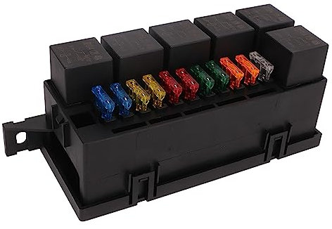 Kit Scatola relè Fusibile Lama Impermeabile 12V 6 Porta relè Tipo e 11 Portafusibili ATC ATO per Vano Motore Automobilistico e Marino Barca