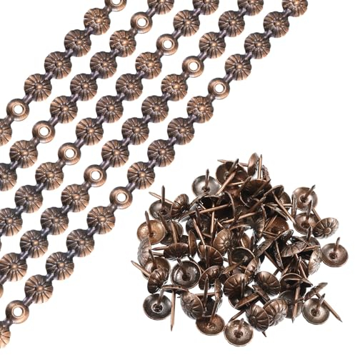 QUARKZMAN 5uds Tapicería Tachuelas Tiras, 1 Metro Flores Decoración Clavo Adornos para Sofá Cabecero Silla Muebles con Tapicería Clavos (11mm Cobre)