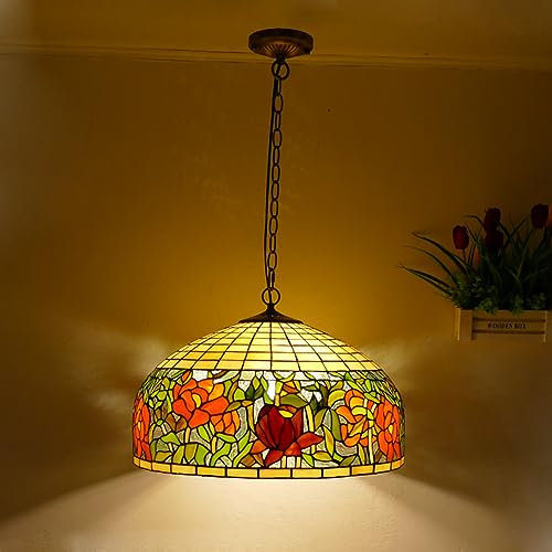Retro Tiffany Wohnzimmerlampe Ø50cm Loft Esstisch Pendelleuchte Landhaus Tulpen Küchenlampen Deckenleuchte Hängelampe 3 flammig Höhenverstellbar Esszimmer Hängeleuchte E27 Schlafzimmer Cafe Bar (B)