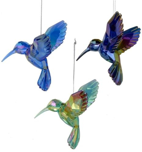 Baumschmuck Kolibri blau grün irisierend, 3er Set - Baumkugel Vogel, Weihnachtsdeko, Christbaumkugel, Weihnachten