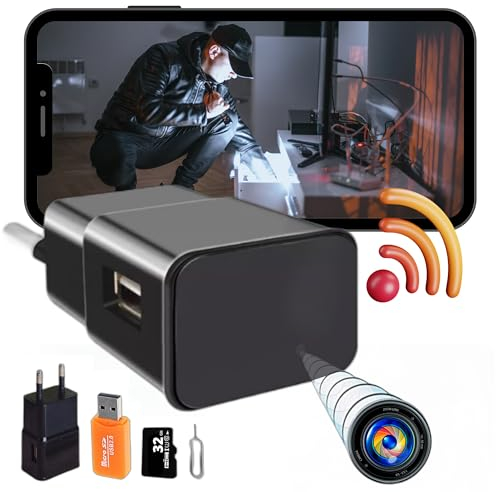 SURKOS Mini Camara Espia Oculta WiFi Camuflada, Camara Vigilancia Wifi Interior sin Cables,1080P REAL sin Luz al Grabar, Totalmente Indetectable,(PACK PREMIUM INCLUYE LECTOR Y TARJETA MICROSD 32GB U3)