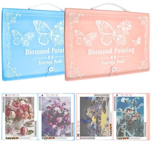 ZYNERY 2 Pack A3 Diamond Painting Storage Book, 60 Pages, Large Art Folder, Pink + Blue