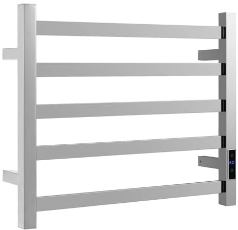 GYMAX Scaldasalviette Elettrico a Parete, Porta Asciugamani in Acciaio Inox, Riscalda 30-60 °C, Timer, 55 x 11 x 45 cm (S)