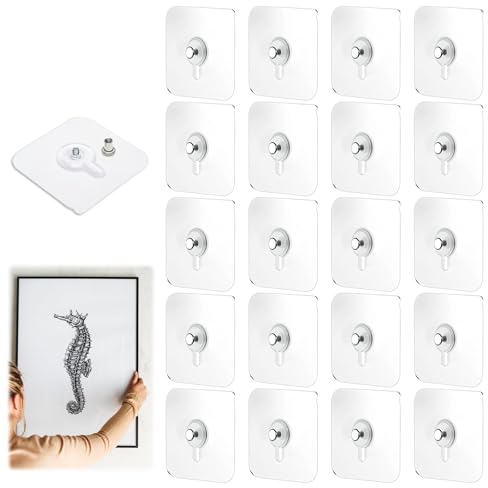 20 pcs Ganchos Adhesivos para Pared,Colgar Cuadros sin Agujeros Cuelga Cuadros sin Clavos para Salón, Baño, Cocina Cuelga Facil Carga para Marco de Fotos, Espejos, Lllave, Reloj Máxima 5 KG