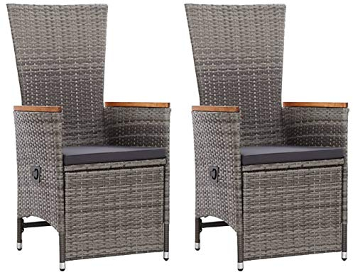 Homgoday Garten-Liegestühle 2 Stk. mit Auflagen Poly Rattan Grau Gartenmöbel Model46045
