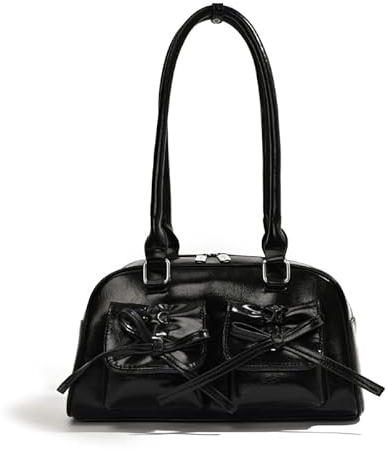 Lamala Y2k Ita Bag Süße Handtasche, modische PU-Leder-Unterarm-Umhängetasche, geeignet für Mädchen und Frauen, einfarbig, großes Fassungsvermögen (17 x 30 x 10 cm)., Schwarz