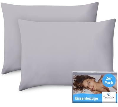 Kissenbezug 50x70 Grau, 2-er Set Kissenbezüge, Premium Mako-Baumwolle, Kopfkissen-Bezug für 70x50 cm Kissen, Kissenhülle für Seitenschläferkissen/Nackenkissen, Oeko-TEX Zertifiziert