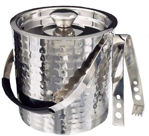 Buckingham Premium Stainless Steel Double Wall Ice Bucket with Lid and Ice Tong for Home Restaurant BBQ Clubs Parties 2 litres (Hammered Effect)