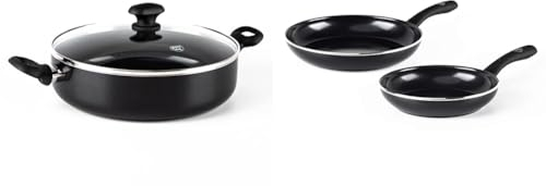 GreenChef Ensemble de Poêles à Sauteuse et à Frire Antiadhésives en Céramique Saine de 20cm & 28cm, 3 Pièces, Noir, Induction, Va au Four jusqu'à 160°C, Lave-Vaisselle, Sans PFAS