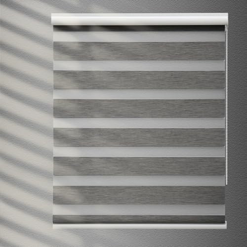YIIBAII Day and Night Roller Blinds Zebra Blinds Blackout or Translucent Vision Roller Shades for Windows and Doors（W 45cm x L 150cm,Grey）