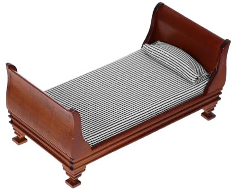 TOYANDONA Lit Bois Miniature pour Maison De Poupées Mobilier De Chambre Vintage Châtaignier Accessoire De Décoration pour Scènes Miniatures