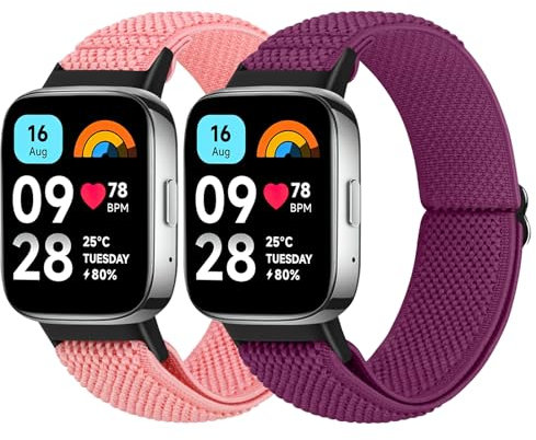 BTTNG Lot de 2 bracelets élastiques compatibles avec Xiaomi Redmi Watch 3 Active pour homme et femme - Bracelet élastique réglable Solo Loop - Bracelet de rechange confortable pour Redmi Watch 3