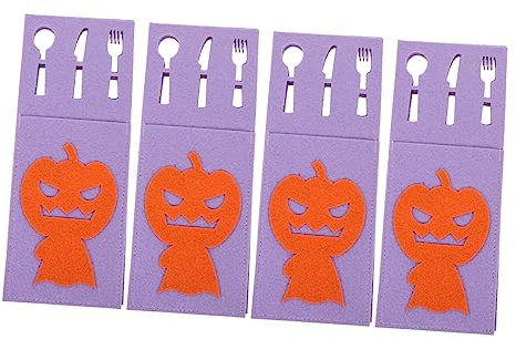 WATIIFUFU 4 Pièces à Couverts d'halloween Couverts Noirs Halloween Assiettes Tasses Serviettes Nappe Halloween Chemin de Table Halloween de Vaisselle d'halloween Pochette Vaisselle