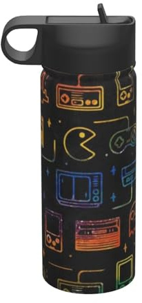 YFSGDLBN Game Video Gaming Pattern Printed 18OZ Insulated Space Jug with Straw Sports Water Bottle