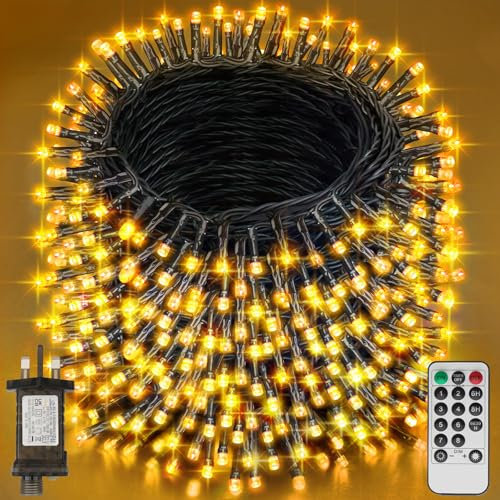 Realky Fairy Lights Plug in, 800 LED 101M/331.4FT Waterproof Outdoor String Lights Mains Powered with 8 Modes/Remote Control, Christmas Lights for Outside Indoor Garden Bedroom Decorations(Warm White)