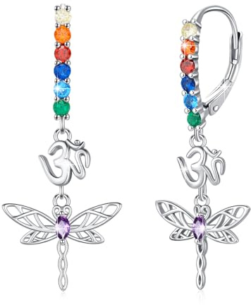 925 Sterling Silber Chakra Tropfen Ohrringe Libelle/Schmetterling/Lotus CZ Baumelnde Ohrringe Yoga Schmuck Geschenk für Frauen