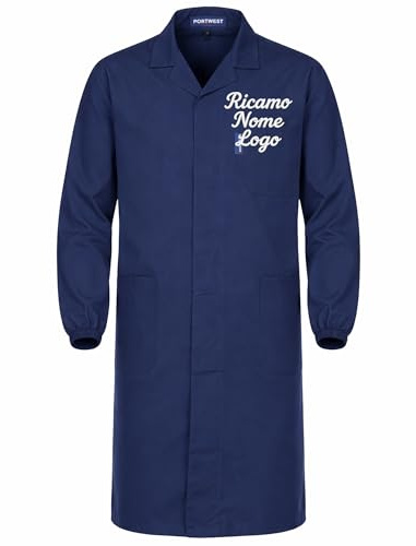 Ristohouse Camice da Lavoro Uomo Leggero Estivo Personalizzato con Logo e Nome Ricamati, Misto Cotone 145 g/m², Chiusura Nascosta, Elastico ai Polsi, Collo a Rever