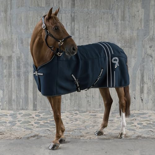 SUNRIDE Stalldecke 50g für Pferde - mit Fleece - geeignet als Unterdecke - extrem atmungsaktiv - abnehmbare Bauchgurte (blau, 115 cm)