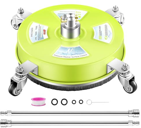 M MINGLE 14'' Pressure Washer Surface Cleaner, Stainless Steel Pressure Washer Attachments with 4 Wheels for Driveway and Concrete Cleaning, 1/4 Quick Connect, 2 Extension Wands, 4000 PSI