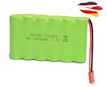 7.2V 1800-mAh NI-MH Power Akku mit 2-poligem JST BEC 2P Stecker, 6 Zellen AA Akkupack Batterie für RC Fahrzeug, Auto, Truck, Boot, Panzer, Bagger, Kipper, Crawler, Battery für Modellbau und Spielzeug