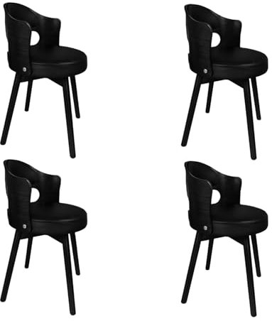 Mid Century Modernes, rundes Esszimmerstuhl-Set für 1, 2, 4, 6, Polsterstühle, 360° drehbar, Küchenstühle mit Armlehnen und Kunstleder-Bein, Vintage-Massivholz-Bein, pflegeleicht, Schwarz, 4-teilig,