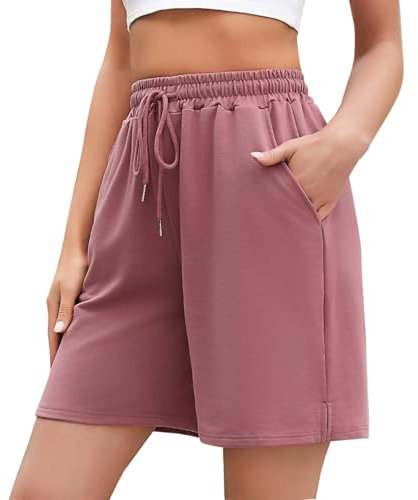 Jezonga Women's Running Shorts Gym Jogger Sweat Athletic Travel Casual Loose High Waisted Lounge Bermuda Sport with Pockets Rose Pink, XXL