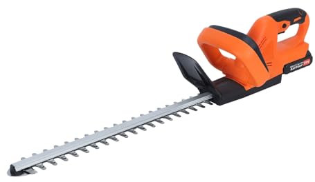 reukmuuc Cordless Hedge Trimmer, 20-Inch Electric Bush Trimmer with Dual-Action Blades, Lightweight Shrub Cutter, Battery & Charger Included, Ideal for Garden Maintenance Orange