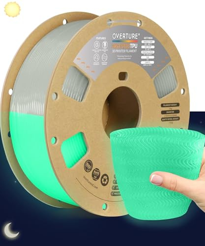 OVERTURE High Speed TPU 95A Filament 1,75 mm Leuchtgrün | Leuchteffekt | Leuchtet nach Lichteinwirkung • 95A flexibel • Für schnellen TPU-Druck • Abriebfest • ±0,02 mm • FDM-kompatibel