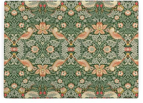 Green Strawberry Thief Glass Worktop Protector - William Morris Artwork Smooth Kitchen Chopping/Cutting Board Gift - 39cm x 28.5cm (15 x 11)