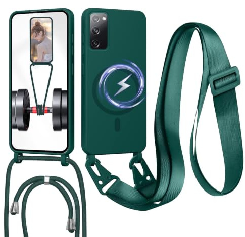 Handykette mit Band für Samsung Galaxy S20 FE Hülle, Lanyard (abnehmbar) Handyhülle Case mit justierbarer Schnur Abnehmbar Strap, Crossbody Schutzhülle zum Umhängen Kordel, Dunkelgrün