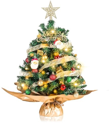 Árbol de Navidad de 60cm, Mesa de Árbol de Navidad con Luces Adorno LED para Arbol de Navidade Pequeño para Decoraciones Navideñas DIY (Tipo 1)