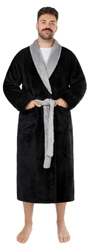 LEBENGOOD Vestaglia Uomo Inverno - Accappatoio Uomo - Morbido, Accogliente - Tasche - Cintura Regolabile- 100% Microfibra Oeko-Tex®,Negra S