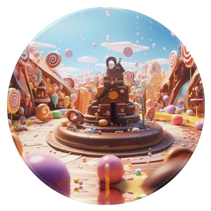 PHAYAH Chocolate World Gaming-Mauspad, rund, rutschfeste Gummiunterseite, genähter Rand, 20 x 20 cm, für Laptop