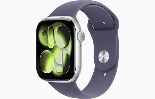 Apple Watch Series 11 [GPS + Cellular, 46mm] Cassa Argento in Alluminio con Cinturino Sport Viola Nebbia, M/L (Ricondizionato)