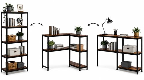 KOMBO - Scaffale Industrial 5 Ripiani in Acciaio e MDF Effetto Legno – Libreria Modulare Portata 875 kg, Struttura Robusta per Garage, Ufficio e Casa, 90x40x180 cm