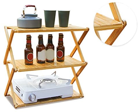 Naroote Tragbares, Zusammenklappbares Holzregal, Großes Fassungsvermögen, Outdoor-Holzregal für Picknick, Camping (3 Schichten)