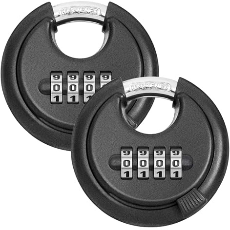 Gykutix Lote de 2 Candados Redondos de Combinación con 4 Dígitos, en Acero Inoxidable Resistente a la Intemperie, 70 mm, para Almacén, Cobertizo de Almacenamiento, Valla, Negro