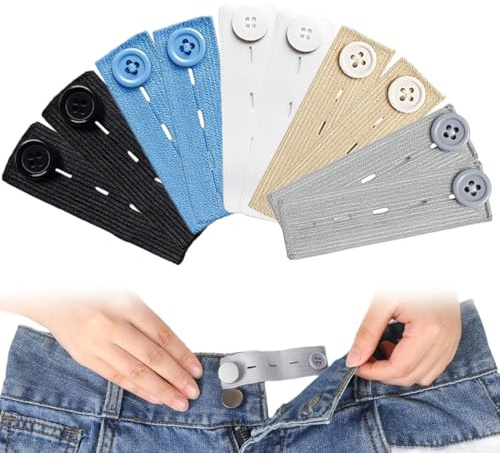 BCHKO 10 PCS Set Estensore per Vita Pantaloni - Estensione Elastica con Bottone per Jeans e Pantaloni, Regolabile per Donna e Uomo (2,4 x 8,3 cm)