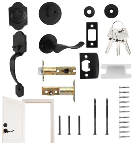 Kit de pêne dormant pour poignée de porte extérieure – Système de verrouillage à bouton d'entrée, mécanisme de verrouillage à clé à structure solide | Installation extérieure de solution de sécurité d
