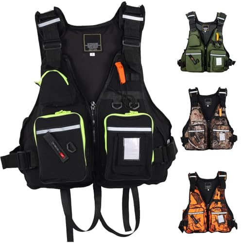 River Vest Unisex Alta Galleggiabilità con Multi-Tasca e Striscia Riflettente per Pesca Barca Snorkeling Sport Acquatici(Black)