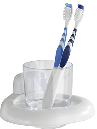 WENKO Zahnputzbecherhalter Pure - Zahnbürstenhalter für Zahnbürste und Zahnpasta, Kunststoff (ABS), 14.5 x 9.5 x 12 cm, Weiß