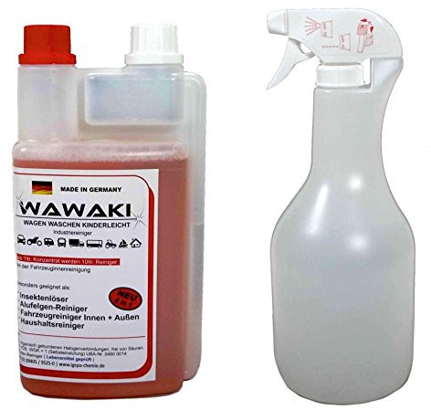 1 L Wawaki Insektenentferner Felgenreiniger Autoshampoo Innenreiniger 1:10 + Sprühflasche