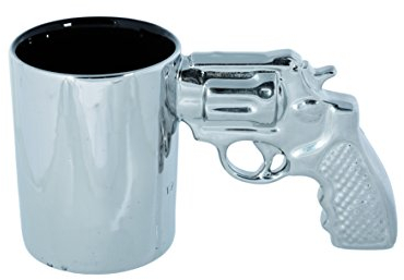 Out of the blue 78/8108 Steingut-Becher mit Revolvergriff, circa 12 x 9 cm, silber