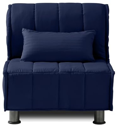 EVERGREENWEB Schlafsessel 80 cm Breit mit Matratze 80x190, Umwandelbar 1 Sitzer Schlafsofa mit Schlaffunktion, Faltbares Bett mit Abnehmbarem und Waschbarem Blau Bezug, Superweiche Kissen | Evening